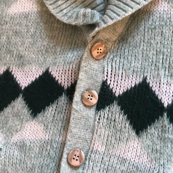 Vintage Cooper Cowl Neck Cardigan Wool Diamond Long Sleeve - Picture 2 of 6